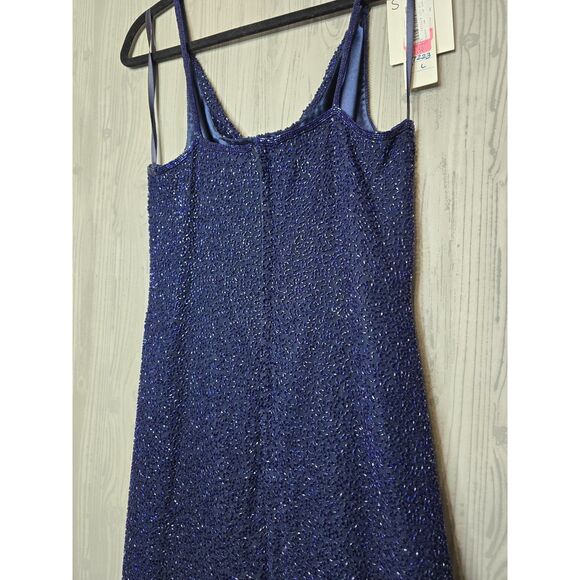 Scala Vintage 90s Beaded Silk Slip Dress Navy Blue NWT Size L Evening Glam - Picture 8 of 10